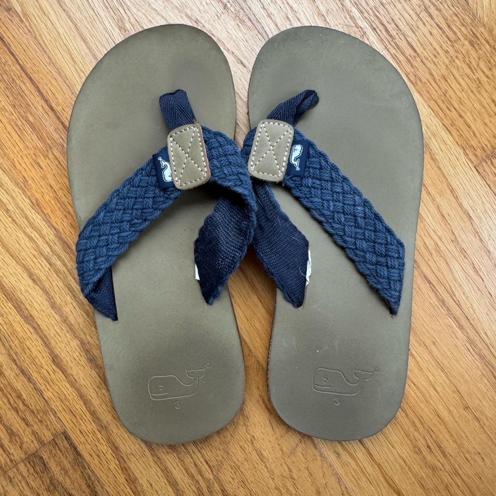Vineyard Vines Kids Flip Flops - Navy and Tan